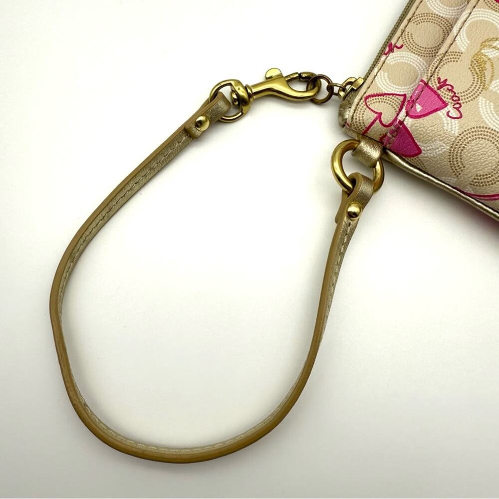 Coach Waverly Cherry Heart Signature Wristlet Khaki Pink 49240 BKHPK - Picture 8 of 15